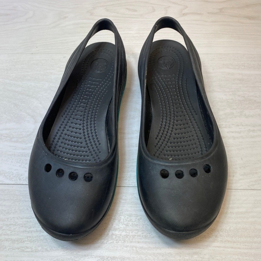 Crocs Womens Size 10 Slingback Flats Tone Skyler Black Teal Rubber Casual Shoes